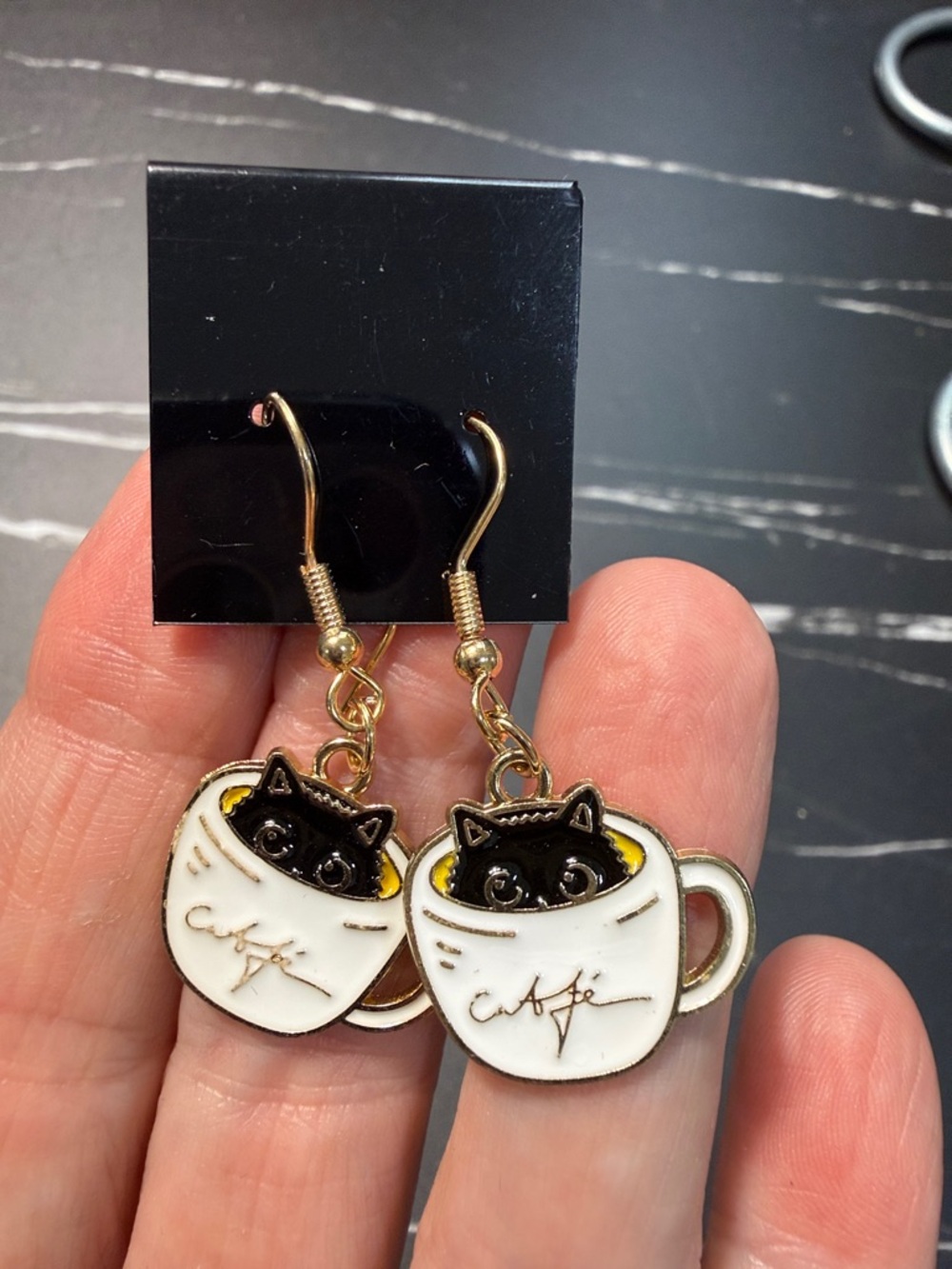 Back cat coffee earrings